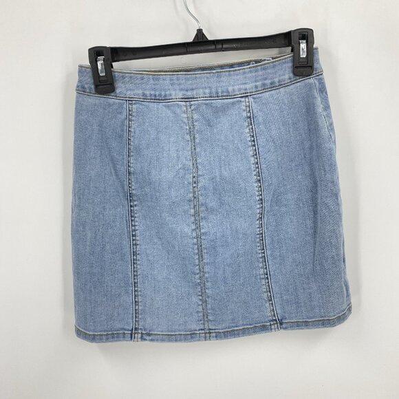 Pacsun Denim Mini Skirt Asymmetrical Kelsey Snap Front NWT Boho Size 25 - Picture 2 of 4
